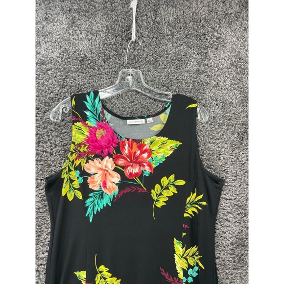 Susan Graves Sundress Women's Medium Black Floral Polyester Stretch Sleeveless - Picture 3 of 14